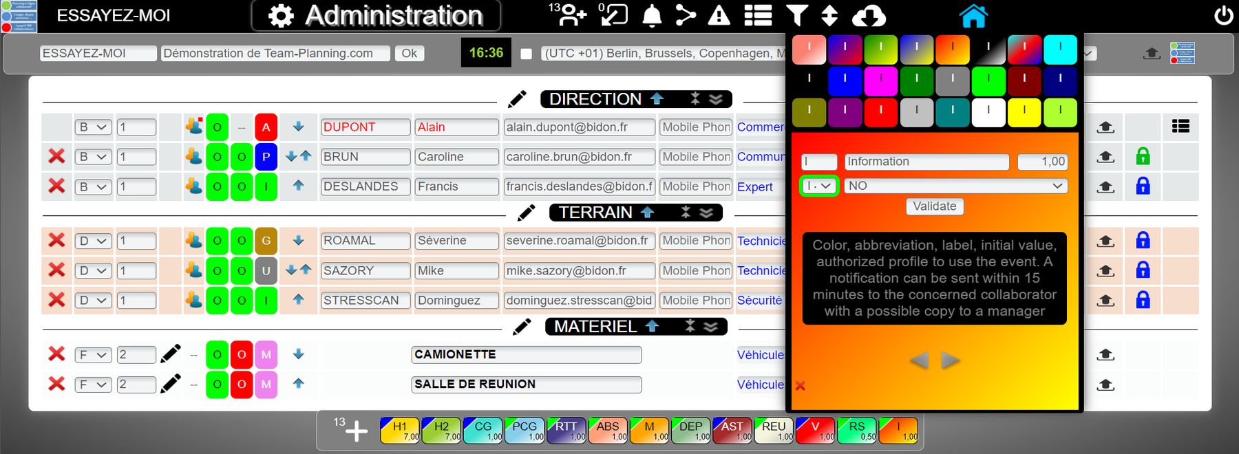 Administration du planning